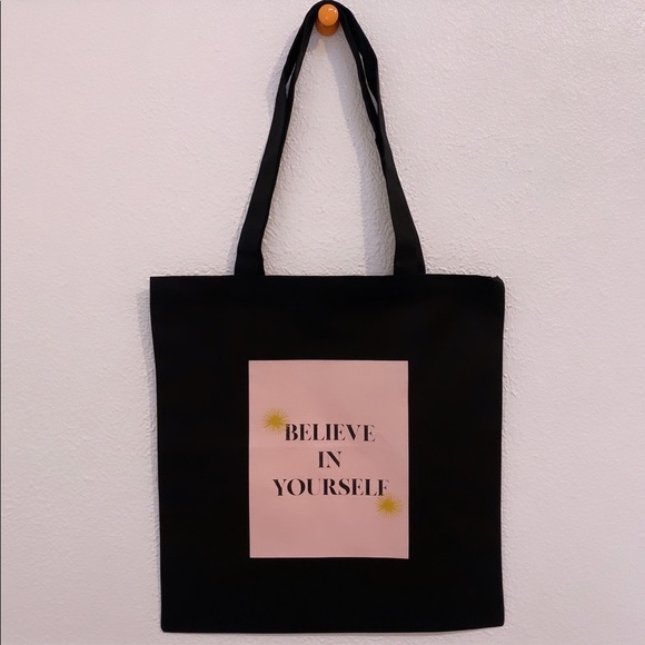 Believe In Yourself Cute New Black Canvas Tote Bag - Picture 1 of 2